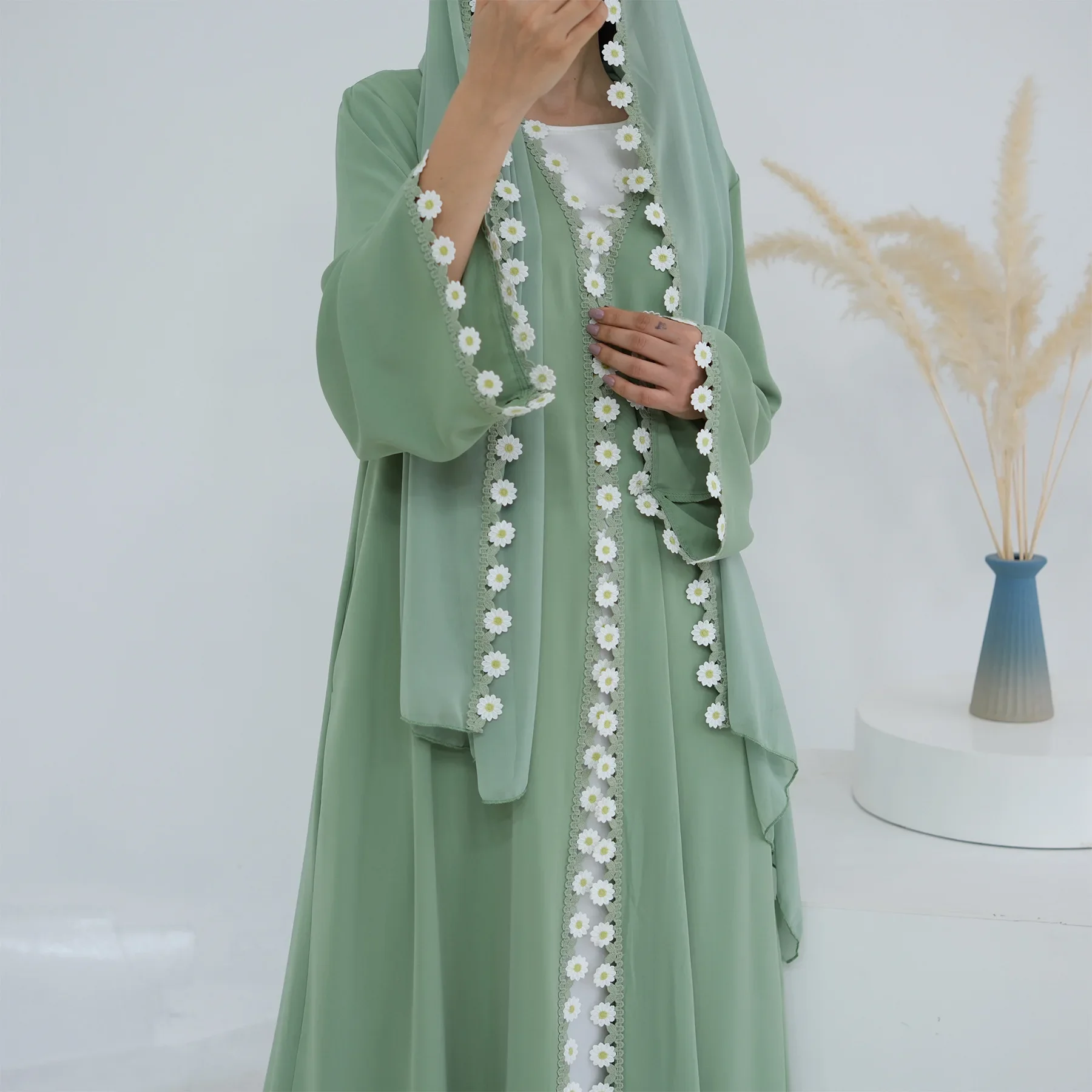 Embroidery Kebaya - Abaya Dubai con Motivi Floreali, Caftano