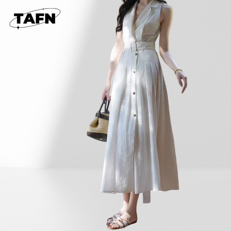 Linen Fabric Natural - Abito midi da ufficio alla moda