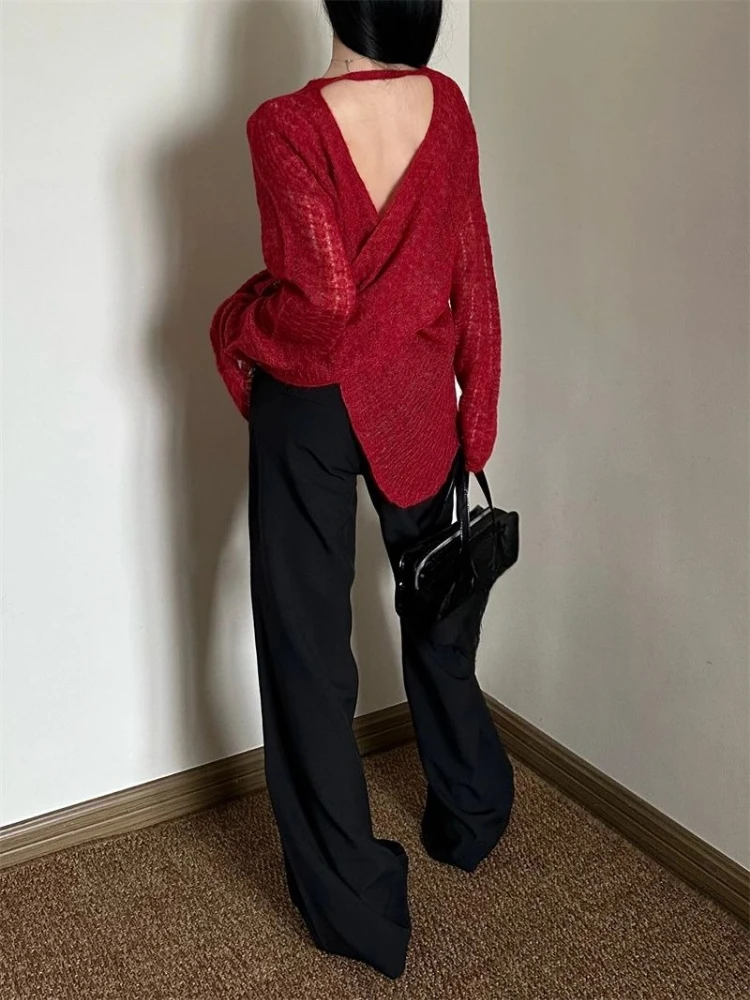 Embroidery Knit - T-shirt da donna in maglia trasparente