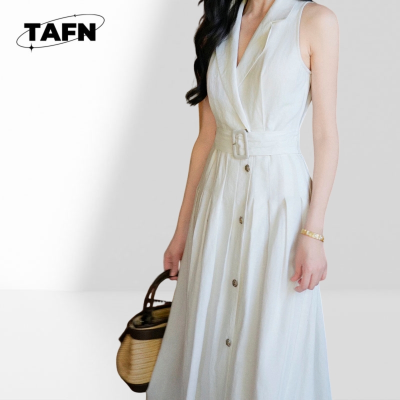 Abito midi da ufficio alla mod - Linen Fabric Natural recensione e prezzo