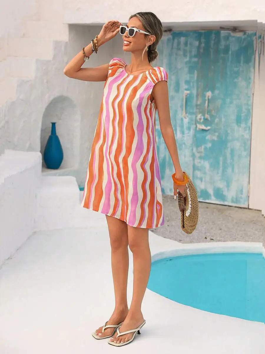 Abito casual a righe colorate, - Linen Fabric Natural recensione e prezzo