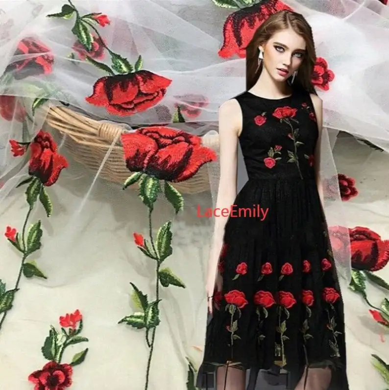 Tessuto di pizzo rosa rossa ri - Embroidery Roses recensione e prezzo